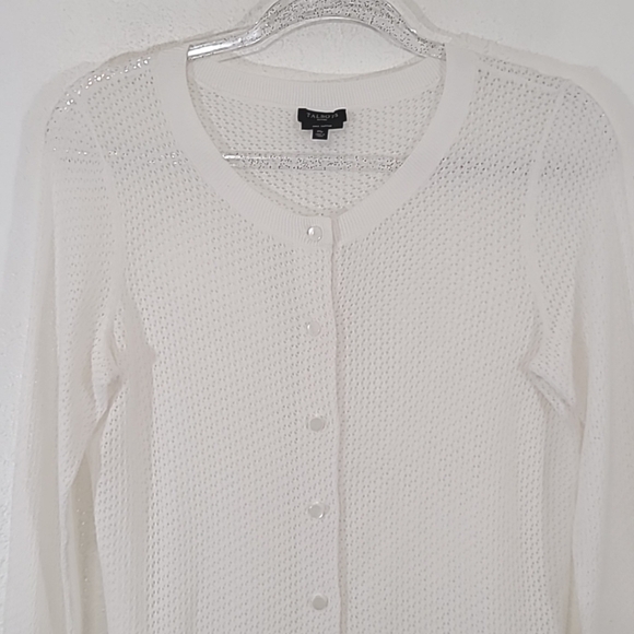 TALBOTS Lightweight Open Weave 100% Pima Cotton White Long Sleeve Sweater, MP - Picture 2 of 6
